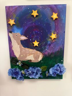 Deer Galaxy Painting Flowers