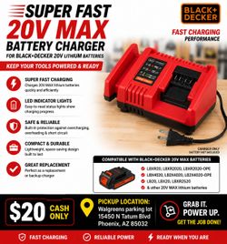 Super Fast 20V MAX Battery Charger for BLACK+DECKER 20V Lithium Batteries – Compatible with LBXR20 Series Tools