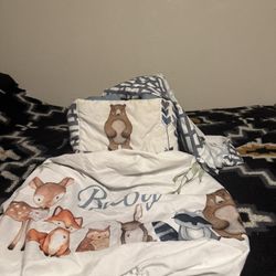 Min Crib Bed Set Little Forest Animal  And Diaper Organizer
