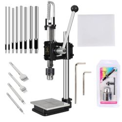 Leather Hole Puncher Hand Punching Machine Manual Press Puncher Punch Tools for DIY Craft (with Chuck, PP Plate and Aluminum Plate) (Style D)