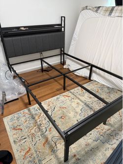 Bed frame black with headboard and mattress