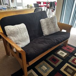 Queen Size Futon Couch with Blue Cushions