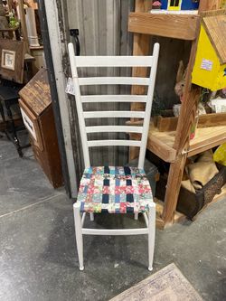 Antique ladder back woven accent chair