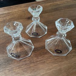 vintage Oleg Cassini 24% lead crystal taper candle holders made in the USA, like new