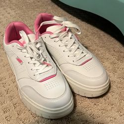 Women's White Sneakers with Pink Accents