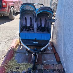 THULE SWEDEN TWIN STROLLER  BLUE AND GREY