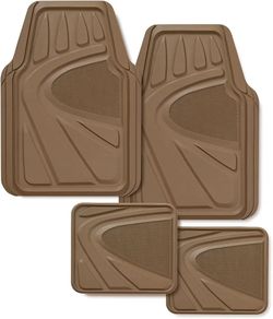 Kraco Car Auto Truck SUV Tan Trimmable Heavy Duty Rubber 4-Piece Floor Mat Set