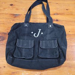 Thirty-one Black Bag Tote With "J" - 2 Exterior Pockets, Many Interior Pockets