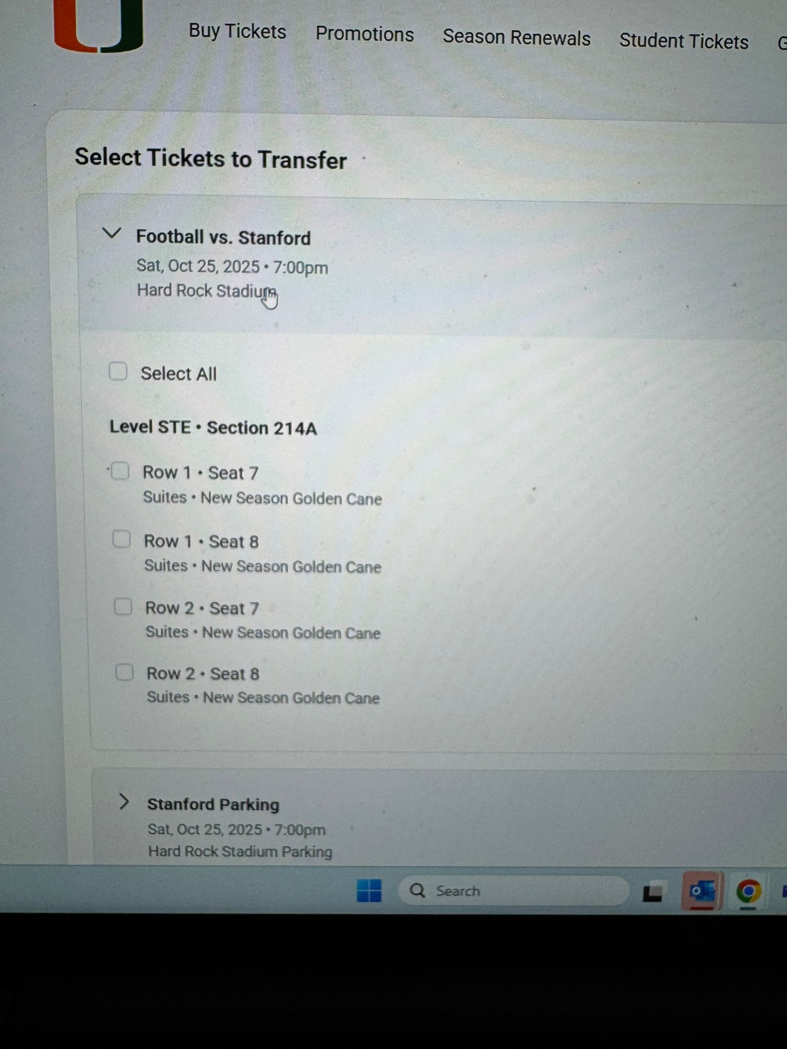 4 Club level Seats To Miami U Vs Stanford This Saturday 