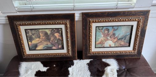 Elegant Pair of Framed Cherub Artwork