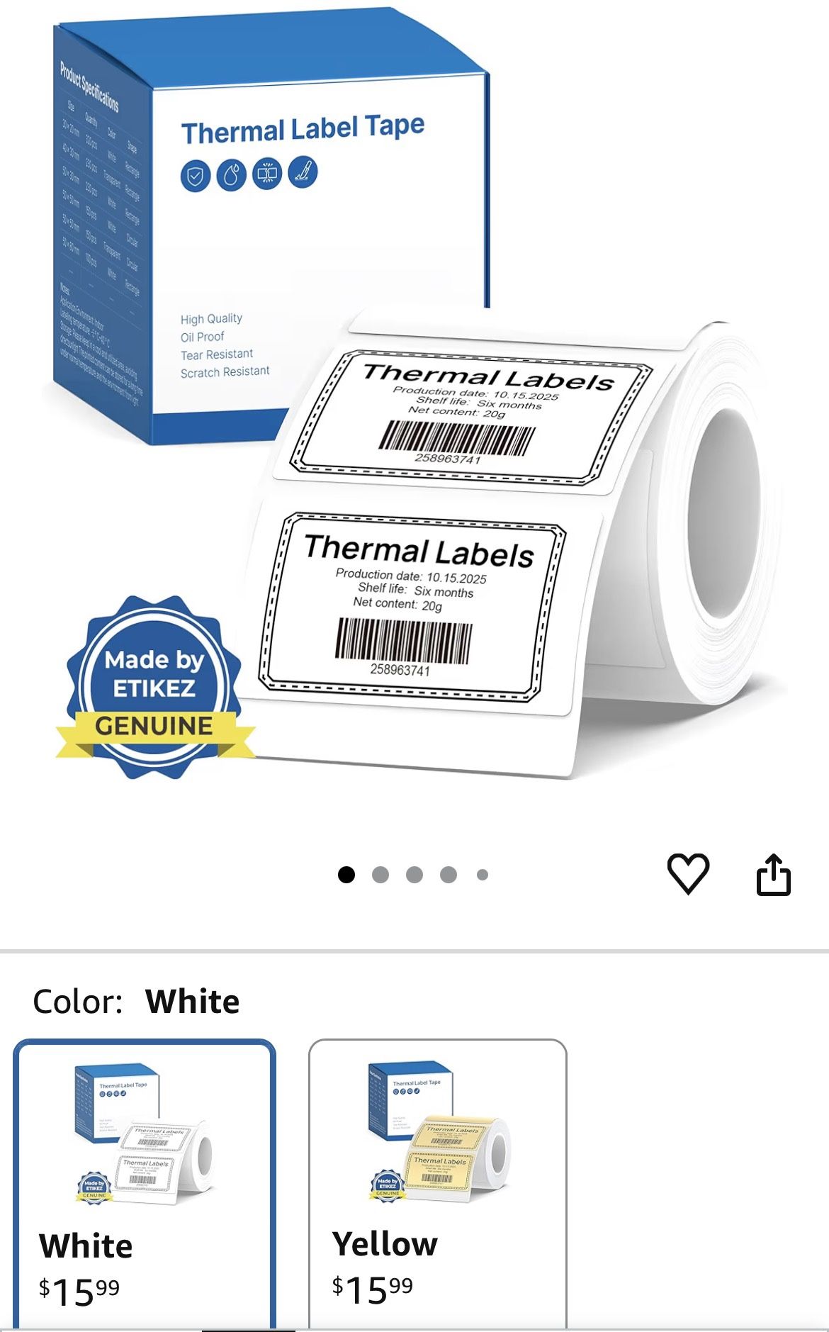 🆕 In 📦 Thermal Label for Printer,1.57''x1.18''(40x30mm)Thermal Tape,Waterproof,Multi-Purpose Label,1️⃣Roll of2️⃣3️⃣0️⃣Self-Adhesive Thermal Paper(Wh