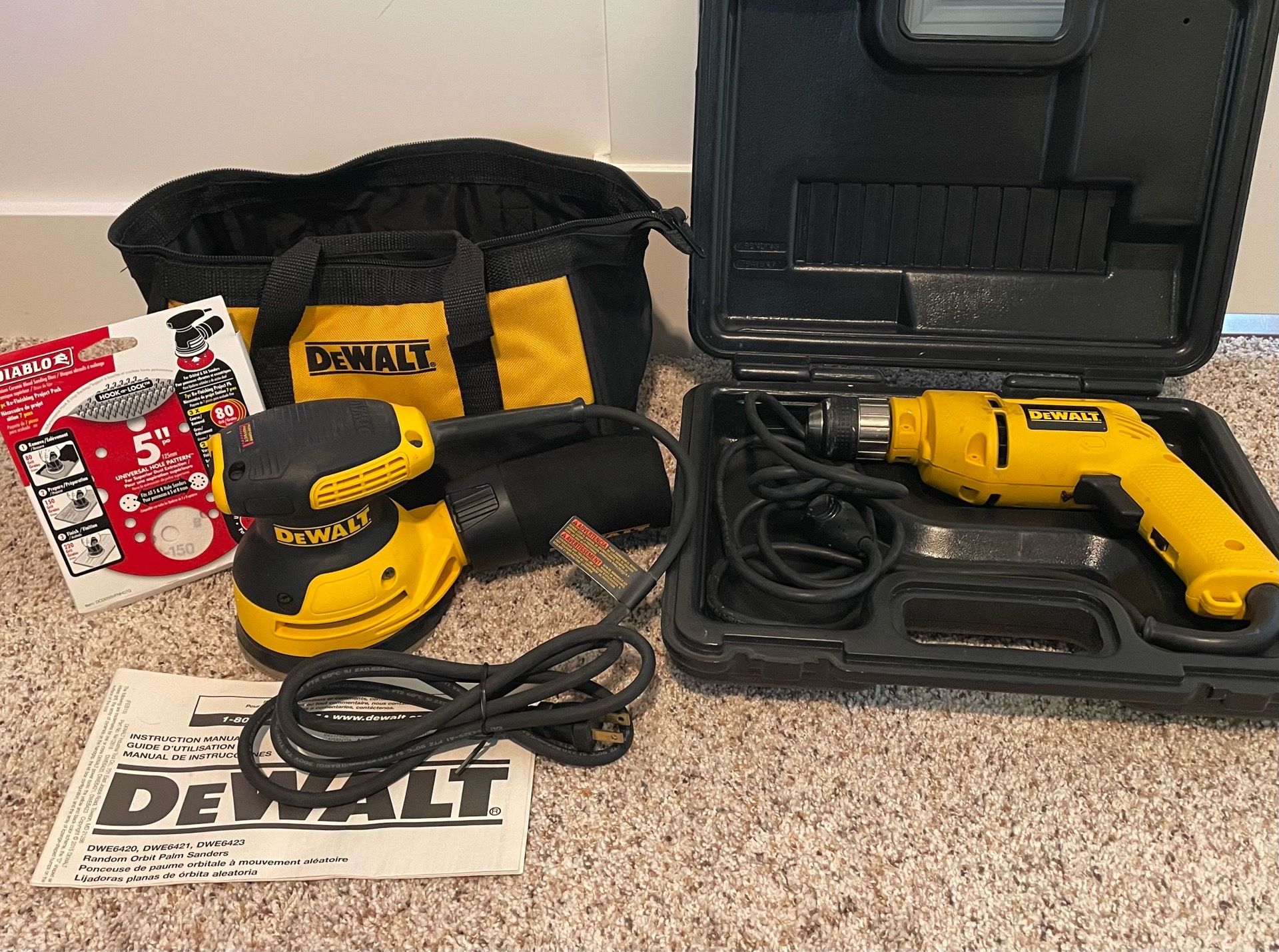 Dewalt corded drill and orbital sander