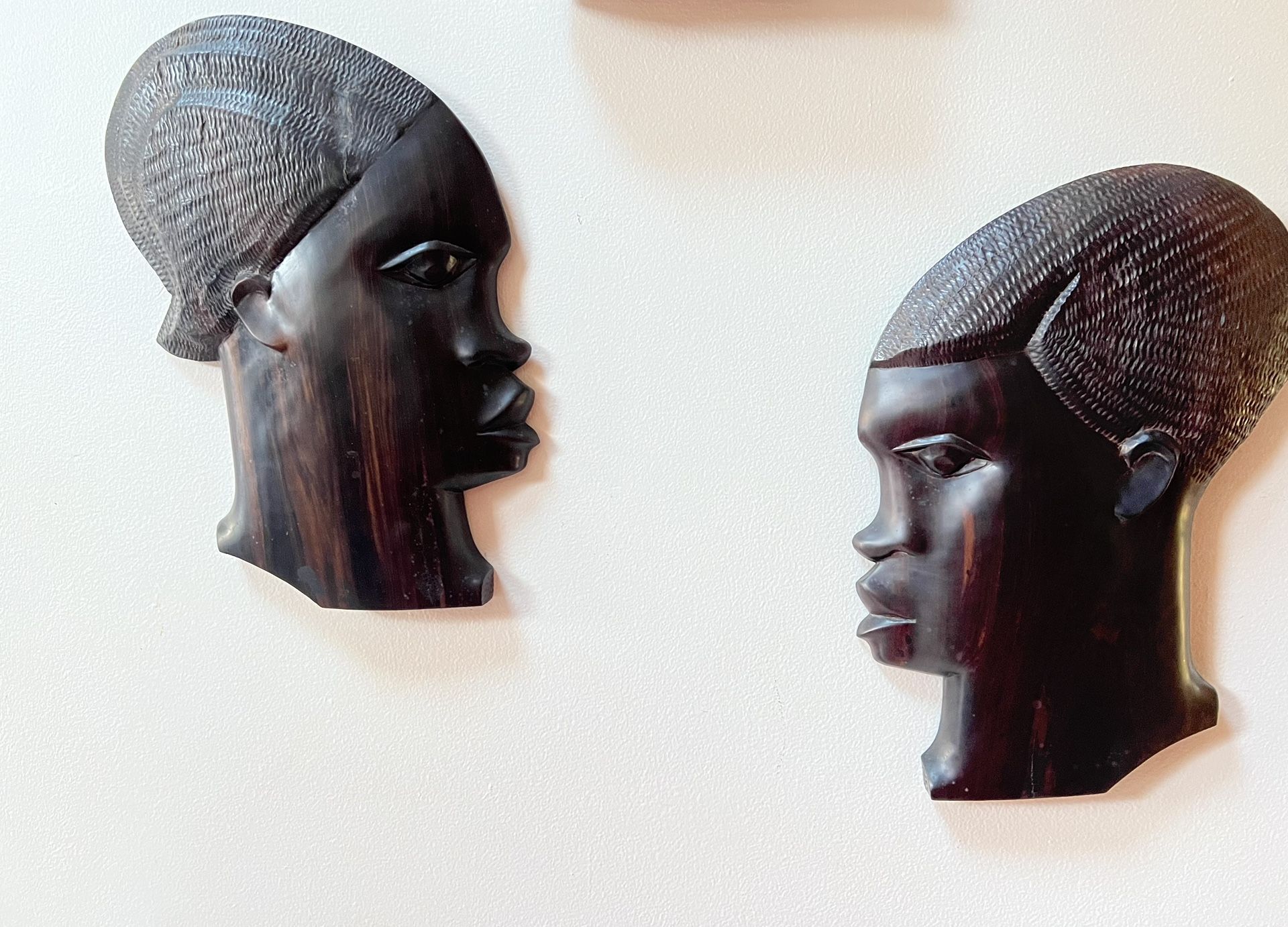 Vintage African Carved Face Head Profile Tribal Hard Wood Wall Art Silhouette