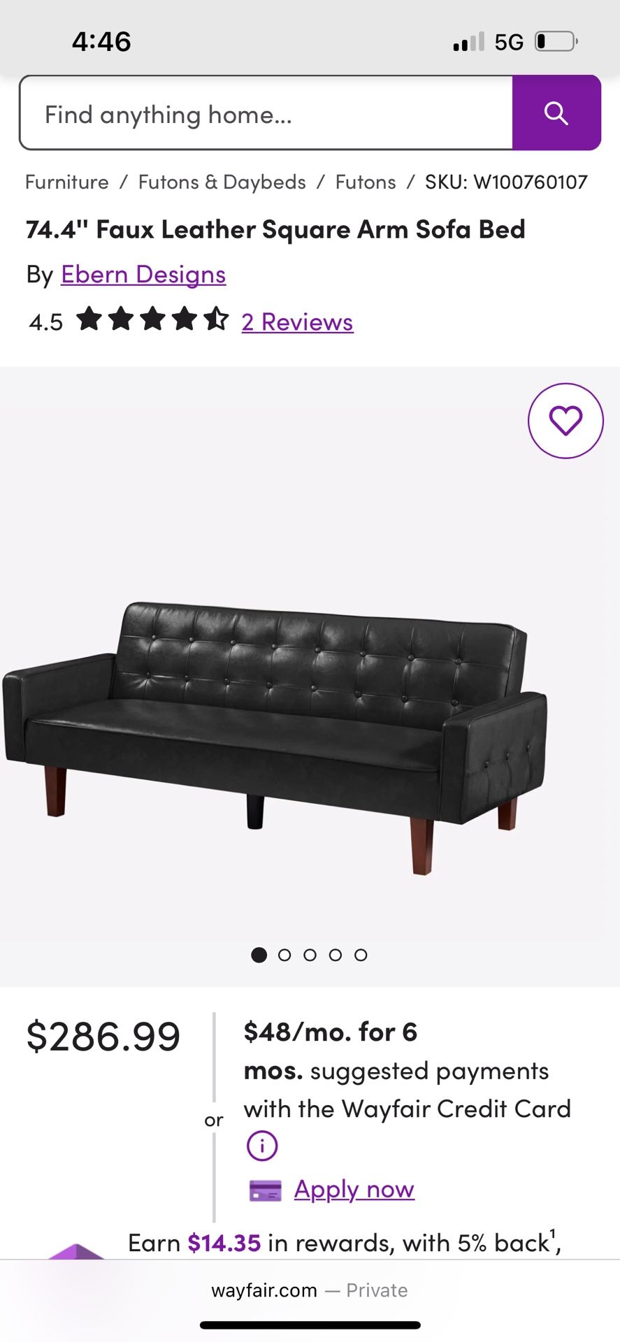 Faux Leather Convertible Sofa Bed