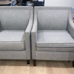 CRATE & BARREL Slate Grey Material Top Studded Accent Chair Deep Cushion AUSTIN PU