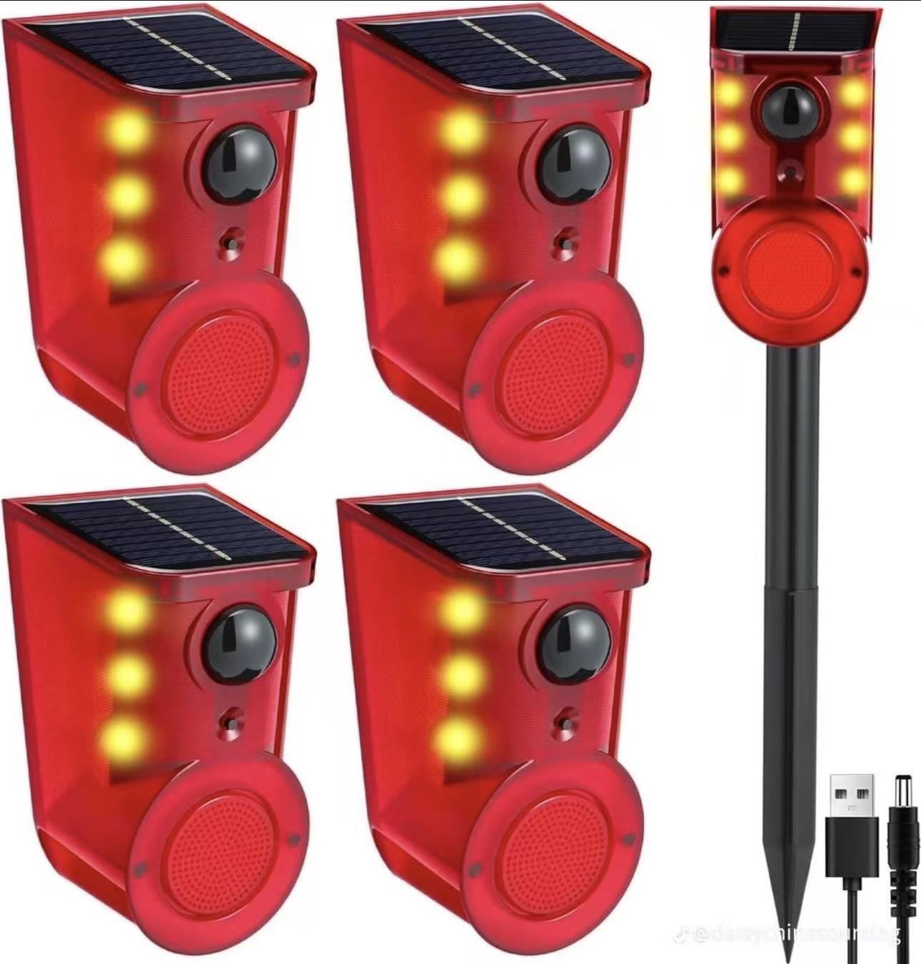 Solar Motion Sensor Alarm Device - Waterproof, Multi-Mode, Wide-Angle Sensing, 110dB Alarm & Strobe Lights for Indoor & Outdoor Security