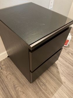 IKEA Nightstand – 2 Drawers – Glass Top  – Black Brown – Good Condition