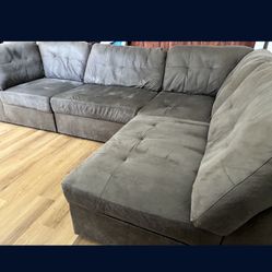 Modular L-Shaped Sectional (Brownish-Taupe / Microsuede) – FREE, MUST PICKUP TODAY