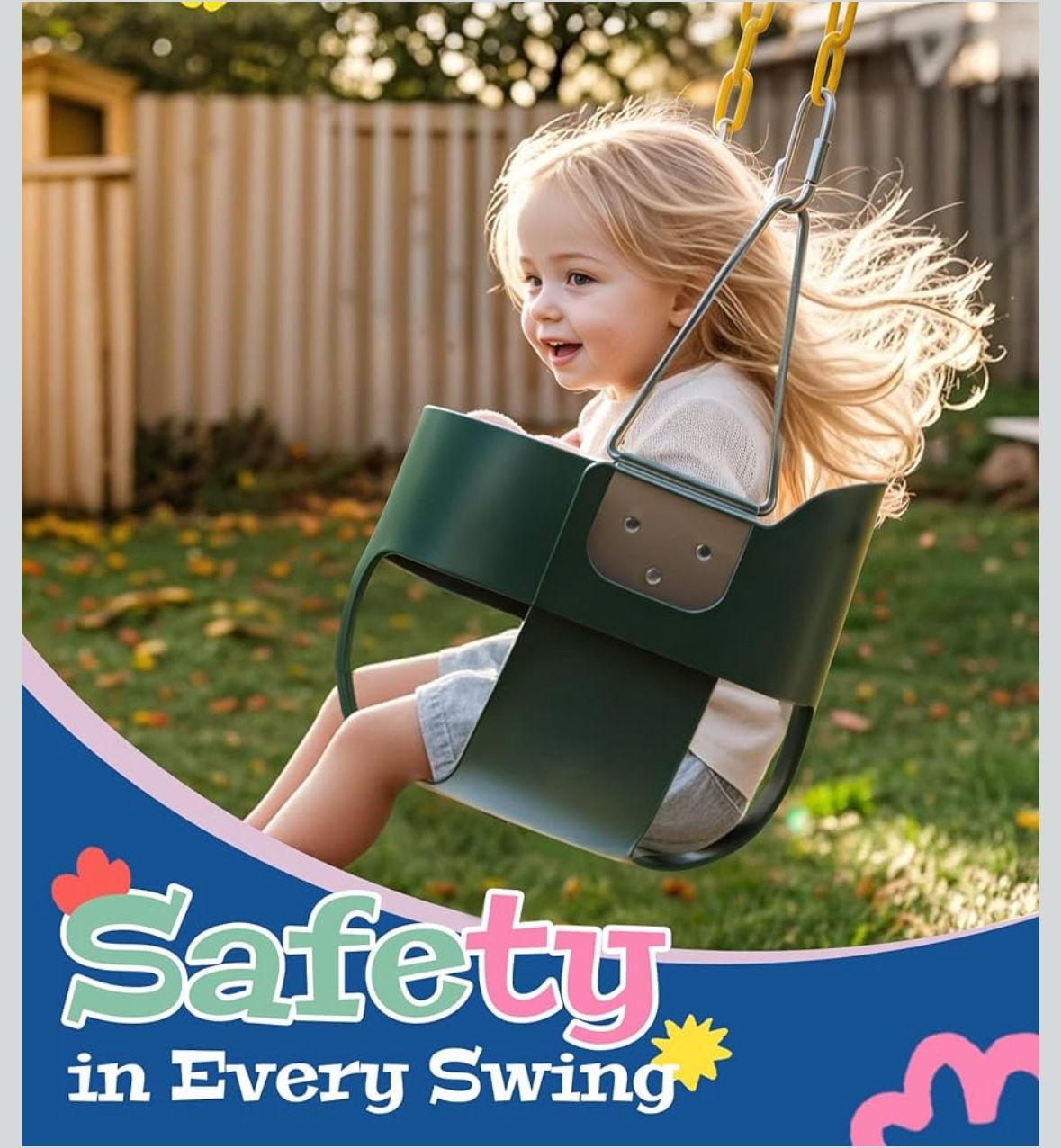 Deluxe High Back Full Bucket Toddler Swing Green Yellow