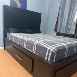 Bed Frame With Drawers On Both Side And Light On The Head Board