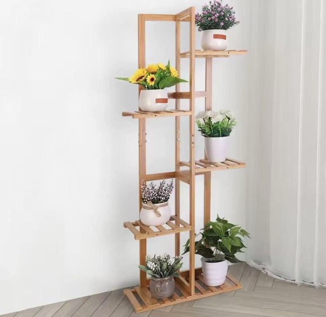  XJJ197-S-G1 5 Tiers Bamboo Plant Stand Tall  Flower Stand Storage Display Rack for Indoor Outdoor