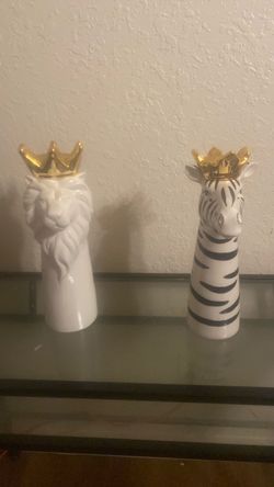 Ceramic Animal Vase Set with Gold Crowns