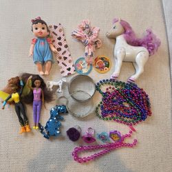 Random Dolls Dress Up Jewelry Etc Toy Lot