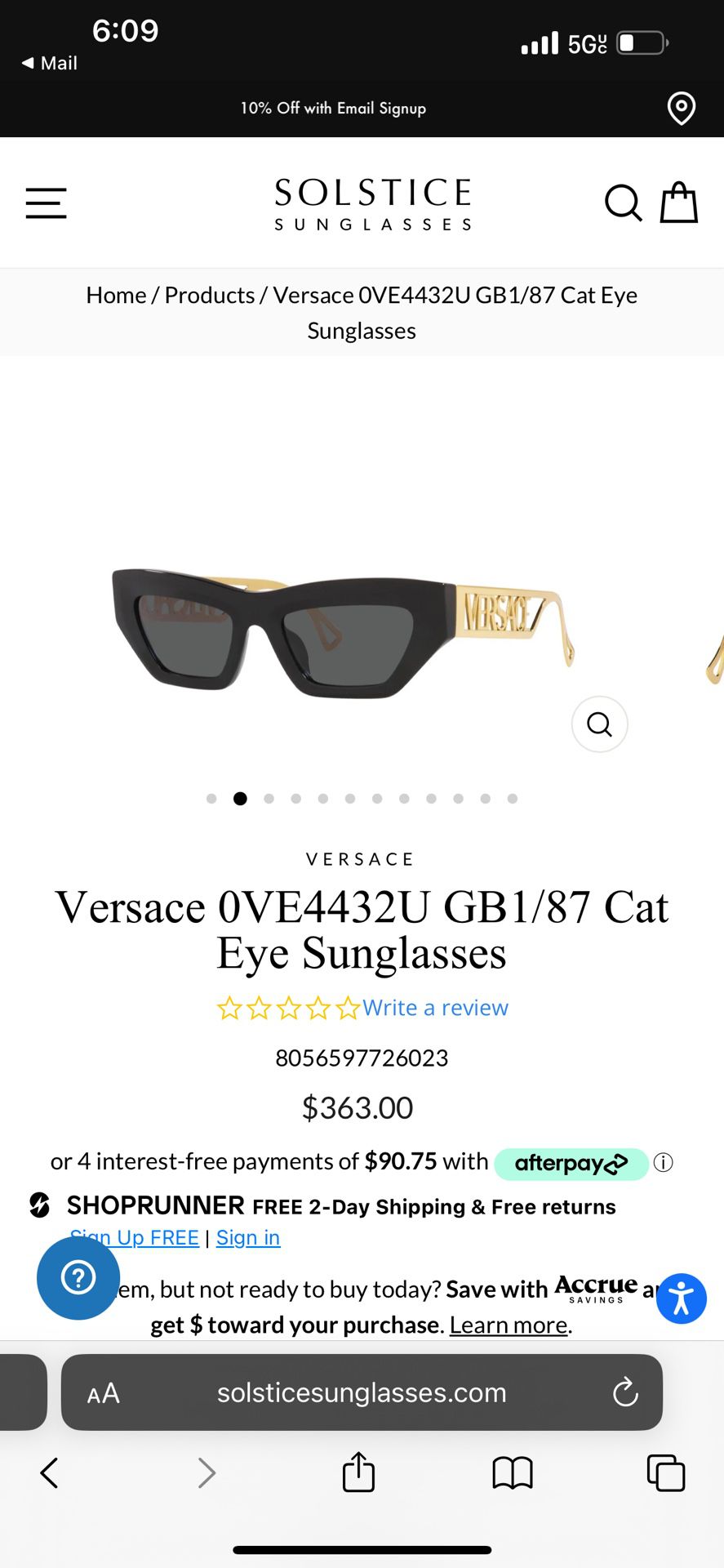 Versace Cat Eye Sunglasses