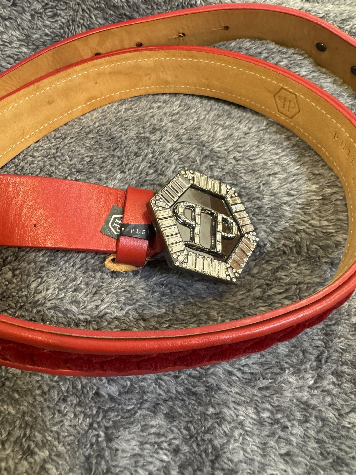 philipp plein women belt hexagon red