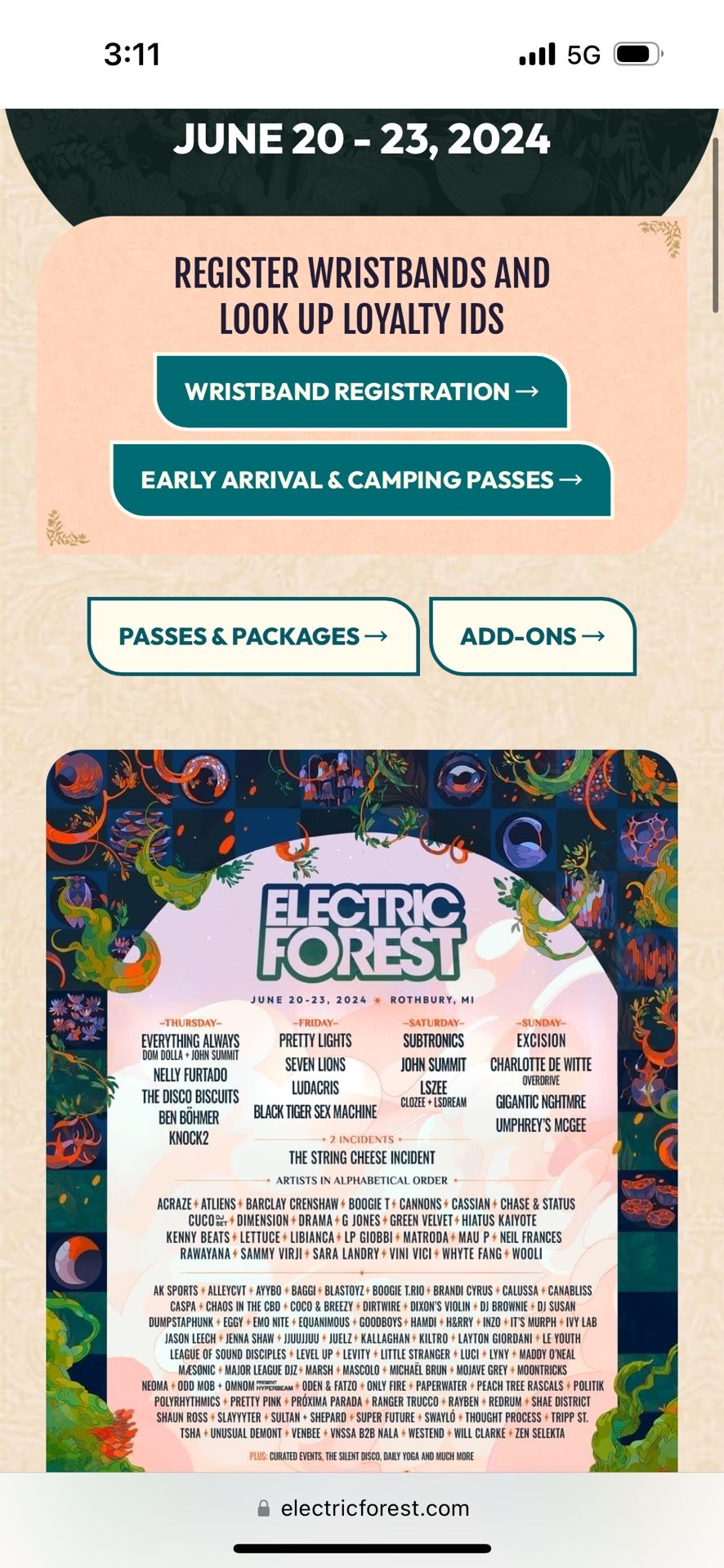 2 Electric Forest Tickets Rothbury Michigan June 20-23