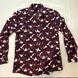 Tommy Hilfiger Slim Fit M-15 1/2 Tropical Leaves Print Button Front Dress Shirt 