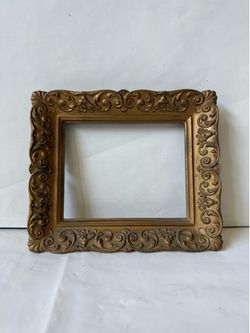 Vintage Small Gold Plastic Picture Frame with Ornate Details and Small Hook for Hanging