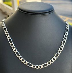 Jewelry .925 sterling silver Figaro link chain necklace 24.50” 7.30mm