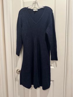 Coldwater Creek Navy Ribbed V‑Neck Long Sleeve Dress size Pxl