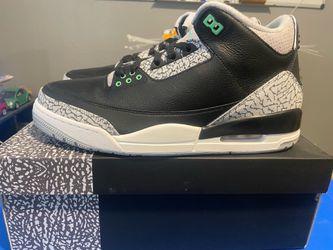 Brand New Air Jordan 3 Retro In Size 12 (black/green glow-wolf grey)