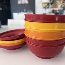 Set Of 4 Vintage Tupperware Seal N Serve Bowls With Lids Harvest Colors 