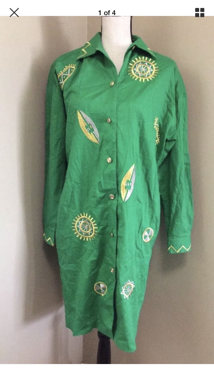 VTG Adam Douglass Adrianna Papell Long Green Gold Embroidered Dress Jacket Sz 6