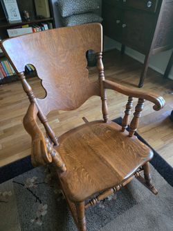 Vintage Solid Oak Walnut Rocking Chair