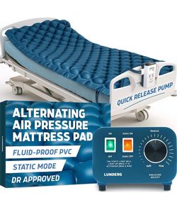 Lunderg Alternating Air Pressure Mattress Pad with Static Mode - Comfortable Bed Sore Prevention - Includes Waterproof Mattress Topper for Hospital Be