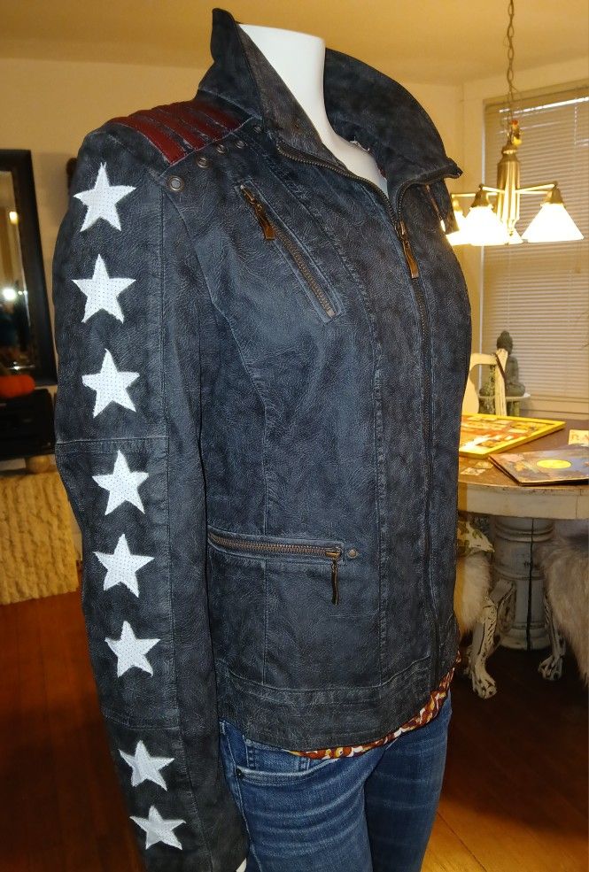 NWOT Navy Faux Leather Moto Style Leather Jacket M