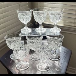 8 Vintage L.E. Smith Moon and Star Clear Water Drinking Goblets Glasses