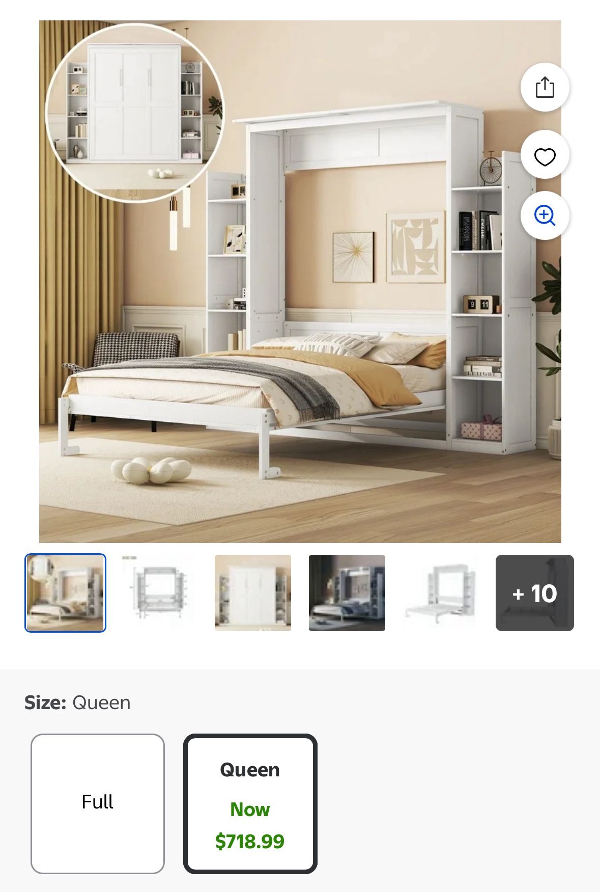 Harper & Bright Designs Wood Queen Size Murphy Bed with Storage Shelves and LED Lights, Foldable Wall Bed Murphy Bed Cabinet for Guest Room Home Offic