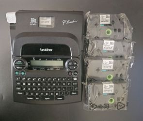 Brother P-touch Label Maker Bundle + 4 TZe Tapes (White/Clear)