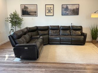 Charcoal gray Top grain Leather electric recliner sectional couch delivery available