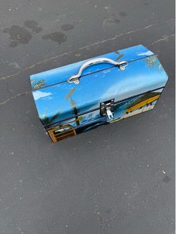 Vintage Surf Beach Metal Storage Box with Handle