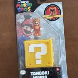Super Mario Bros. Movie Tanooki Mario 1" Mini Figure With Question Block Jakks