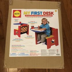 Brand new in sealed box ALEX toys artist studio my first desk/table for kids boy or girl. Desk has cubby storage under the seat, hanging bag storage b