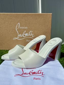 CHRISTIAN LOUBOUTIN JANE MULE 85 WHITE LEATHER BLOCK HEEL SANDALS SZ 39.5 NEW