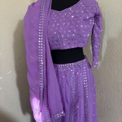 Purple Indian Saree Dress Set 