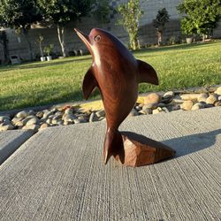 Hand Carved  Wooden Dolphin Figure 